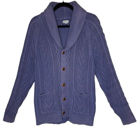 J. Crew Cotton Cable knit Shawl Collar Sweater Size L - Picture 2 of 15